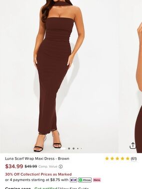Fashion Nova Brown Strapless Luna Scarf Wrap Midi Dress